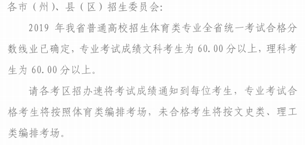 ​青海2019年体育类专业合格分数线