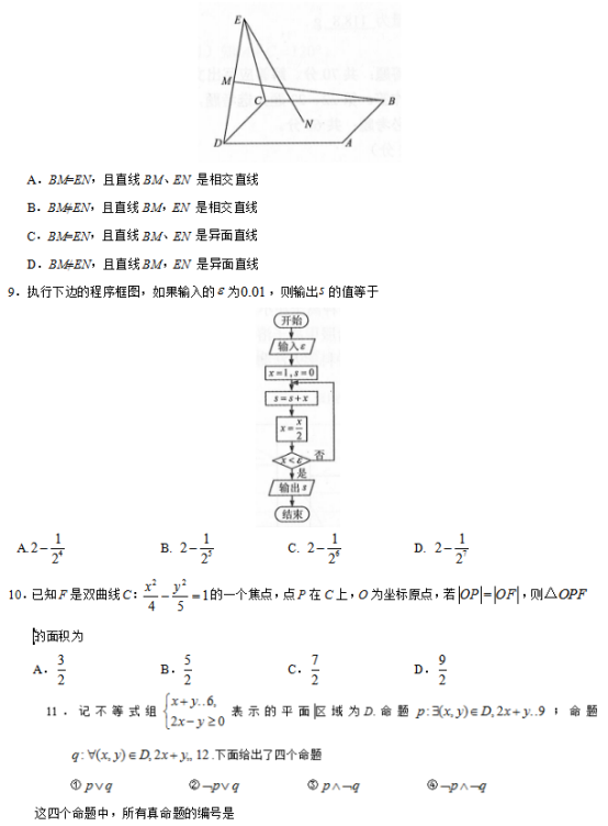 2019云南高考文科数学试题及答案【word真题试卷】