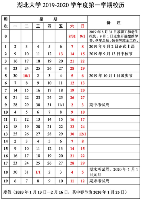 2020湖北大学什么时间放寒假