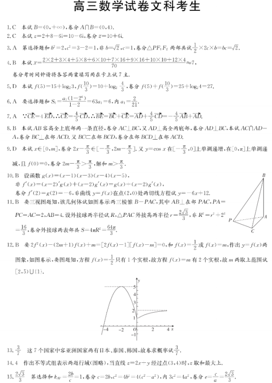 2020河南高考文科数学冲刺押题卷（含答案）