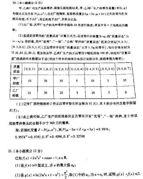 2020湖南高考理科数学模拟卷（含答案）