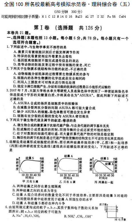 2021全国100所名校卷理综（含答案）