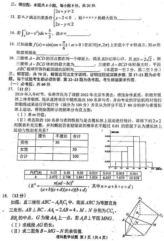 2021全国高考冲刺押题卷理科数学（含答案）