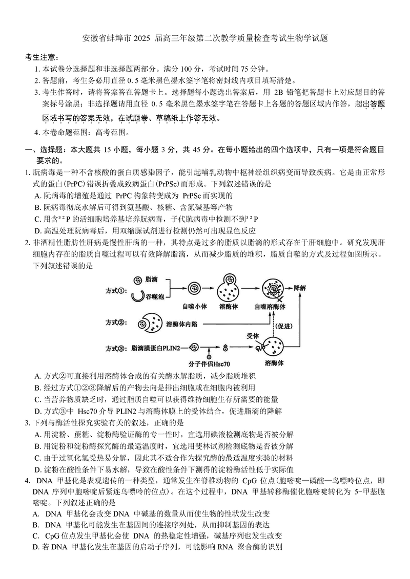 蚌埠市2025届高三第二次教学质检日语试题及答案