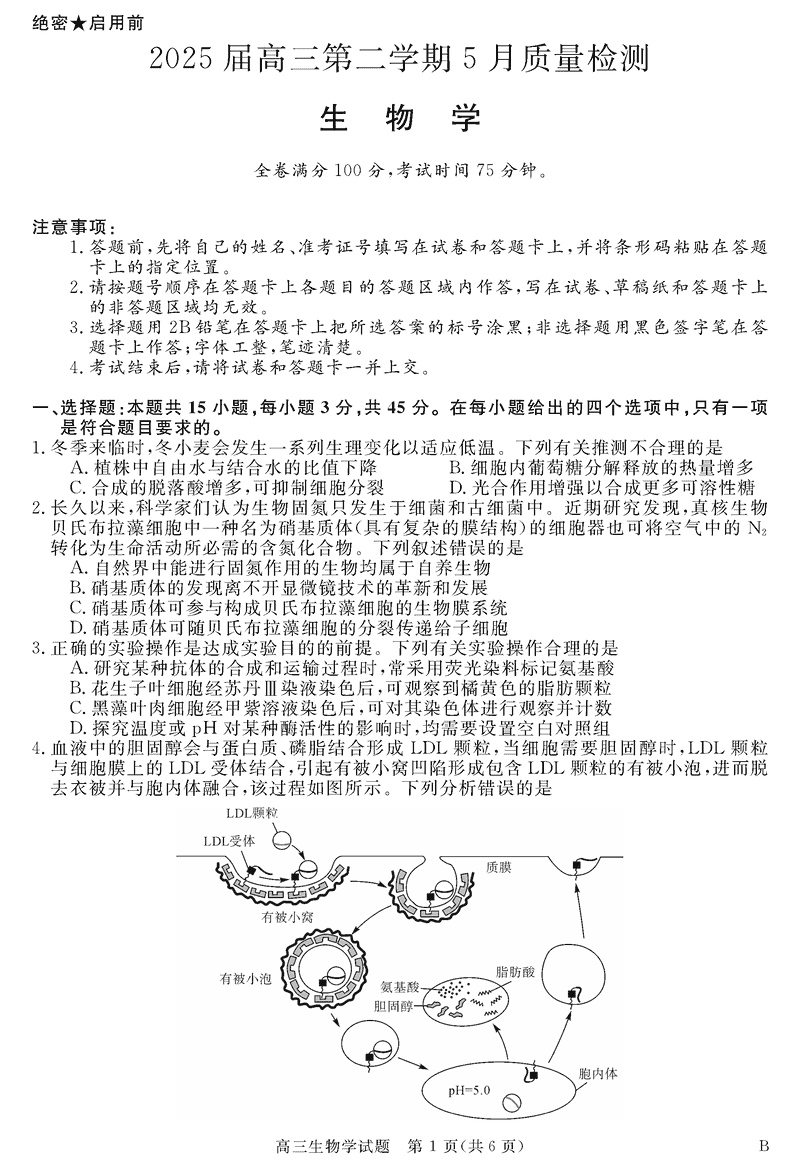安徽华师联盟2025届高三下5月质检生物试题及答案